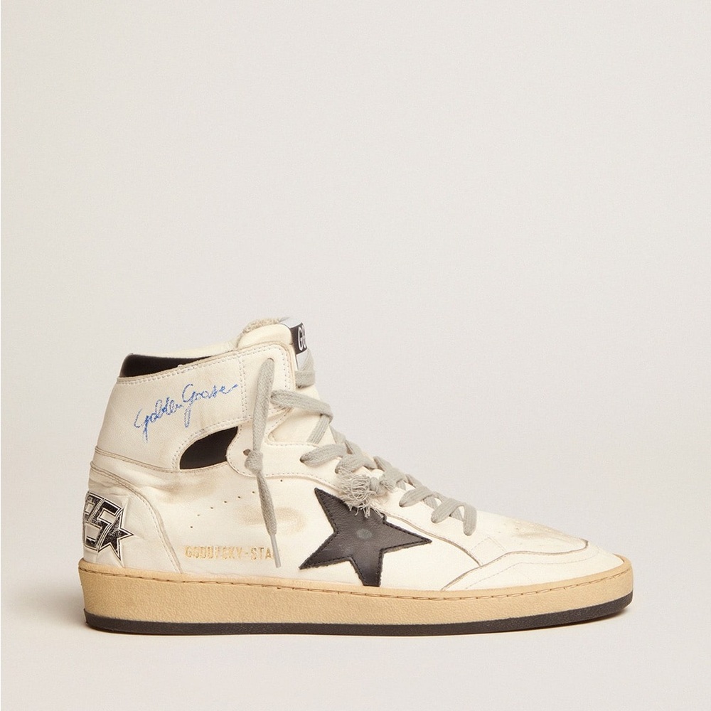 Golden Goose Cream-White Mid-Top Sneakers with Black Star